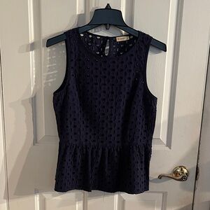 Daniel Cremieux Dark Blue Sleeveless Eyelet Blouse